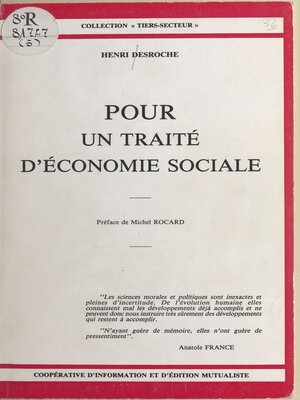 cover image of Pour un traité d'économie sociale